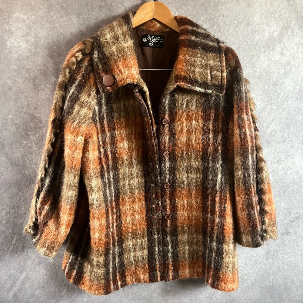 VINTAGE Malila Tokyo Japan Wool Coat Womens Large Plaid Winter *See‎ Desc*